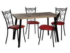 Обеденная группа Стол Бремор 4 стула Неаполь Эврика/Карта Мира/Черный матовый/красный ДревПром