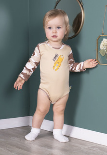 Боди с рукавами "Роар", цвет: бежевый, рост 80 см Сонный гномик