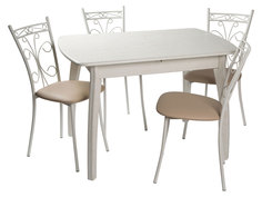 Обеденная группа Стол Верона + 4 стула Неаполь Патина 27/Белый матовый/Линкольн бежевый ДревПром