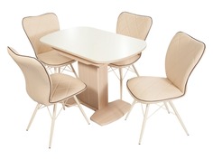 Обеденная группа Стол Корсика + 4 стула Риоха Молочный, Дуб выбеленный/Батлер 02 Аврора мебель
