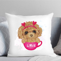 Подушка декоративная Милый йоркширский терьер в чашке (девочка), 35х35, атлас TheSuvenir