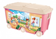 Ящик для игрушек на колесах с декором, 66,5 литра, 685x395x385 мм (розовый) Пластишка
