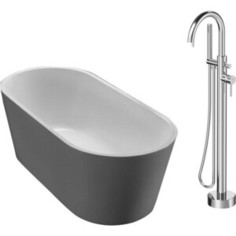 Акриловая ванна BelBagno 170x80 со смесителем, слив-перелив хром, черная (BB71-1700-NERO, F7514100)