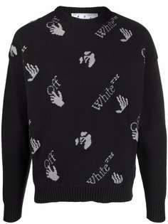 Off-White OW LOGO ALLOVER KNIT CREW BLACK GREY