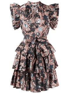 Ulla Johnson платье мини с цветочным принтом и оборками