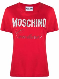 Moschino футболка с логотипом и кристаллами