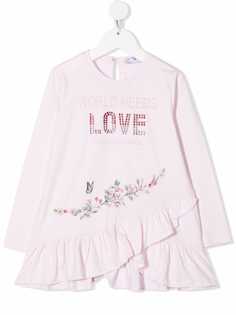 Monnalisa платье с надписью и оборками