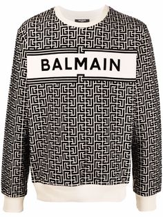 Balmain flocked logo monogram-pattern sweatshirt