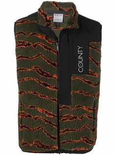 Marcelo Burlon County of Milan ALL OVER CAMOU PILE ZIP VEST ARMY ORANGE