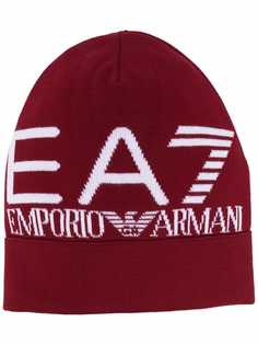 Ea7 Emporio Armani logo intarsia knitted beanie