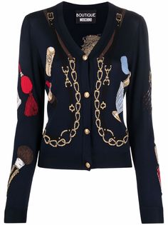Boutique Moschino intarsia-knit long-sleeve cardigan