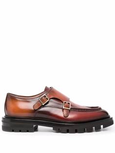 Santoni глянцевые лоферы с пряжками