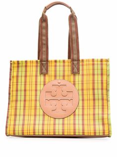 Tory Burch клетчатая сумка-тоут с нашивкой-логотипом