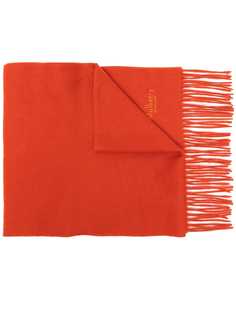 Mulberry logo-embroidered fringe-trim scarf