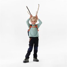 Толстовка флисовая для походов МН100 для детей 2–6 лет QUECHUA Х Декатлон 96-102CM 3-4A Серо-Зелёный/Мандариновый Decathlon