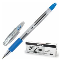 Ручка шариковая с грипом ZEBRA "Z-1", СИНЯЯ, корпус прозрачный, узел 0,7 мм, линия письма 0,5 мм, BP074-BL, 4 шт. Зебра