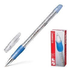 Ручка шариковая с грипом STABILO "Keris", СИНЯЯ, корпус прозрачный с блестками, узел 0,5 мм, линия письма 0,3 мм, 538/41XF, 3 шт.
