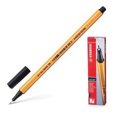 Ручка капиллярная (линер) STABILO "Point", ЧЕРНАЯ, корпус оранжевый, линия письма 0,4 мм, 88/46, 4 шт.