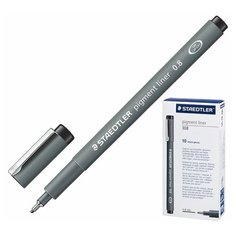 Ручка капиллярная (линер) STAEDTLER "Pigment Liner", ЧЕРНАЯ, корпус серый, линия письма 0,8 мм, 308 08-9, 2 шт.