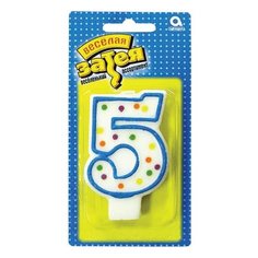 Праздничная свеча цифра "5" высотой 7,6 см, 5 шт. Веселая Затея