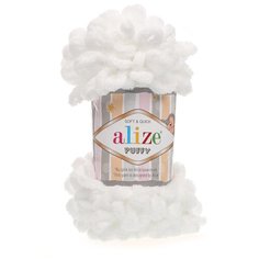 Пряжа Alize Puffy 100г 9м (100% микрополиэстер) (55 белый) 5 мотков