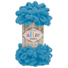 Пряжа Alize Puffy 100г 9м (100% микрополиэстер) (16 голубой Сочи) 5 мотков