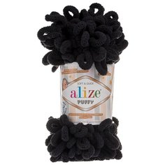 Пряжа Alize Puffy 100г 9м (100% микрополиэстер) (60 черный) 5 мотков