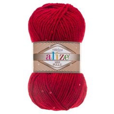 Пряжа ALIZE Superlana Midi Pullu 100гр. 150м (5% полиамид, 5% пайетки, 23% шерсть, 67% акрил) (56 красный) 5 шт