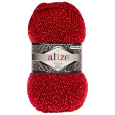 Пряжа ALIZE Superlana Midi Lux 100гр. 170м (24% шерсть, 73% акрил, 3% металл. волокно) (56 красный) 5 шт