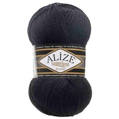 Пряжа ALIZE Superlana klasik (однотонная) 100гр. 280м. (75% акрил, 25%шерсть) ТУ (60 черный) 5 шт