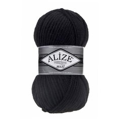 Пряжа ALIZE Superlana maxi 100гр. 100м. (75% акрил, 25%шерсть) ТУ (60 черный) 5 шт