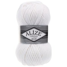 Пряжа ALIZE Superlana maxi 100гр. 100м. (75% акрил, 25%шерсть) ТУ (55 белый) 5 шт