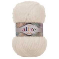 Пряжа Alize Softy Plus 100г 120м (100% микрополиэстер) (62 светло-молочный) 5 шт