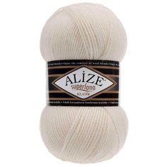 Пряжа ALIZE Superlana klasik (однотонная) 100гр. 280м. (75% акрил, 25%шерсть) ТУ (62 молочный) 5 шт
