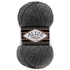 Пряжа ALIZE Superlana klasik (однотонная) 100гр. 280м. (75% акрил, 25%шерсть) ТУ (182 средне-серый меланж) 5 шт