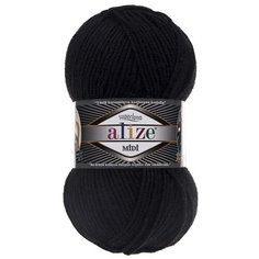 Пряжа ALIZE SUPERLANA MIDI 100гр. 170м (25% Шерсть - 75% Aкрил) (60 черный) 5 шт