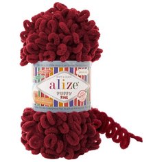 Пряжа Alize Puffy Fine 100г 14м (100% микрополиэстер) (107 вишня) 5 мотков