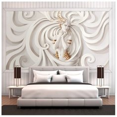 Фотообои флизелиновые Топ Фотообои Красивая девушка 300х180 (ШхВ) белый/светло-серый/светло-бежевый/молочный/ярко-желтый