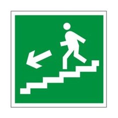 Знак эвакуационный "Направление к эвакуационному выходу по лестнице НАЛЕВО вниз", квадрат 200х200 мм, самоклейка, 610019/Е 14, 6 шт. Foliant