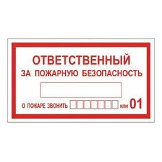 Знак вспомогательный "Ответственный за пожарную безопасность", прямоугольник, 250х140 мм, самоклейка, 610049/В 43, 6 шт. Foliant