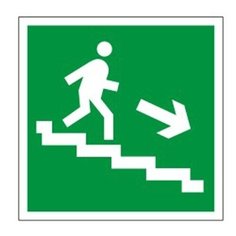 Знак эвакуационный "Направление к эвакуационному выходу по лестнице НАПРАВО вниз", квадрат 200х200 мм, самоклейка, 610018/Е 13, 6 шт. Foliant