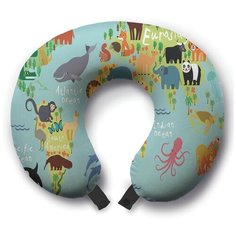 Подушка для шеи Ambesonne Веселая карта, голубой/зеленый