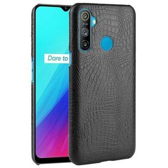 Чехол панель бампер MyPads для Realme C3 элегантный тонкий на пластиковой основе с дизайном под кожу крокодила черный