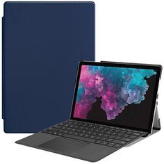 Чехол-обложка MyPads для Microsoft Surface Pro 7/ Surface 7+ Plus (2021) тонкий умный кожаный на пластиковой основе с трансформацией в подставку синий