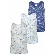 Майка BAYKAR 3 шт., размер 134/140, голубой/бежевый/синий