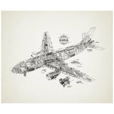 Фотообои 3D "Самолет чертеж" 300х250 (ШхВ)