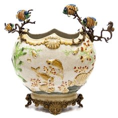 Ваза с рыбами 40x20x39см под старину из фарфора с бронзой ГЛАСАР