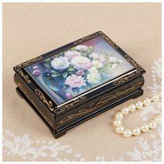 Шкатулка «Пионы в вазе», 8×10 см, лаковая миниатюра 2407400 Сима ленд