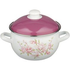 Кастрюля Savasan Магнолия 1004, 2.7 л, белый/розовый/фиолетовый