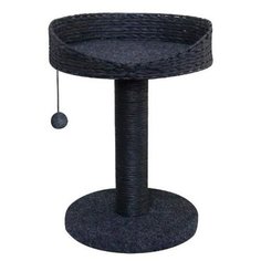 Когтеточка для кошек FOXIE Лежанка плетеная на столбике с игрушкой 35х35х52см D=9см серая